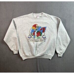 VINTAGE Jerzees Sweatshirt Mens XL Clearwater Beach Florida Made USA 90s Parrots